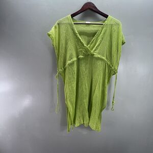 Echo Top Size L Acid Green Cotton Tunic Swimsuit Beach Coverup With Drawstrings
